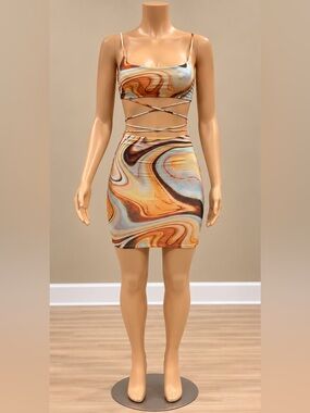 Sherbert Lemons Marble Multiway Wrap Crop Top Mini Skirt 2 Piece Set S